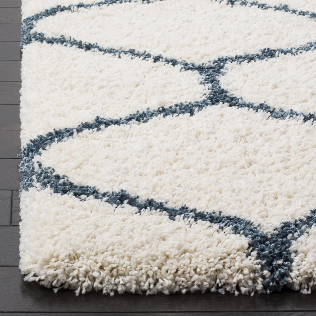 Ivory Slate Blue Geometric Shag Area Rug 7' x 7' Square F26960