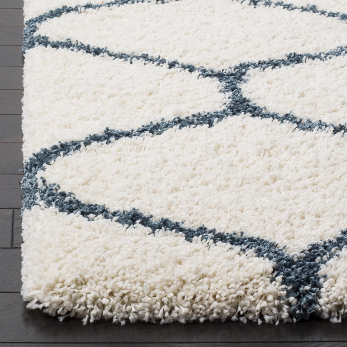 Ivory Slate Blue Geometric Shag Area Rug 7' x 7' Square F26960
