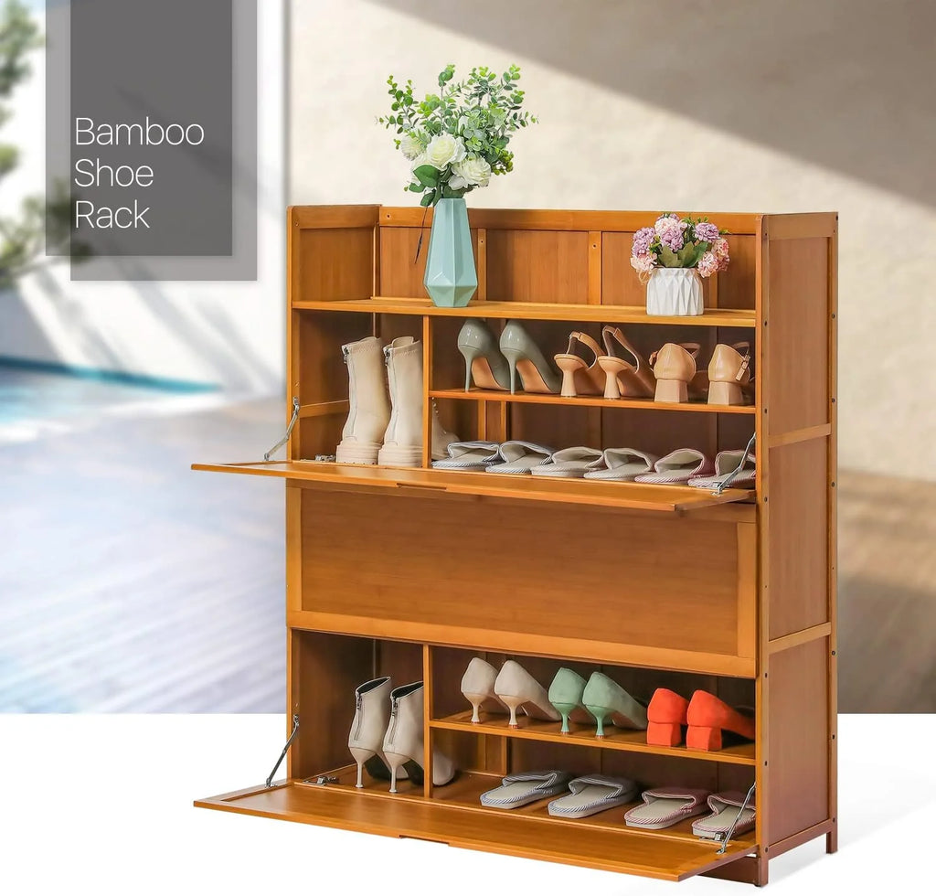 Brown 7 Tier Bamboo Shoe Storage Organizer I503779