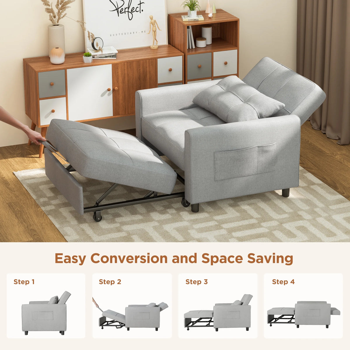 Light Gray Convertible Sofa Bed Q20718