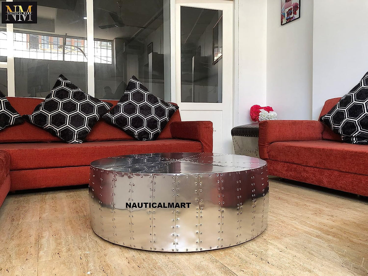 Aluminum Drum Shaped Coffee Table 36 Inches W849