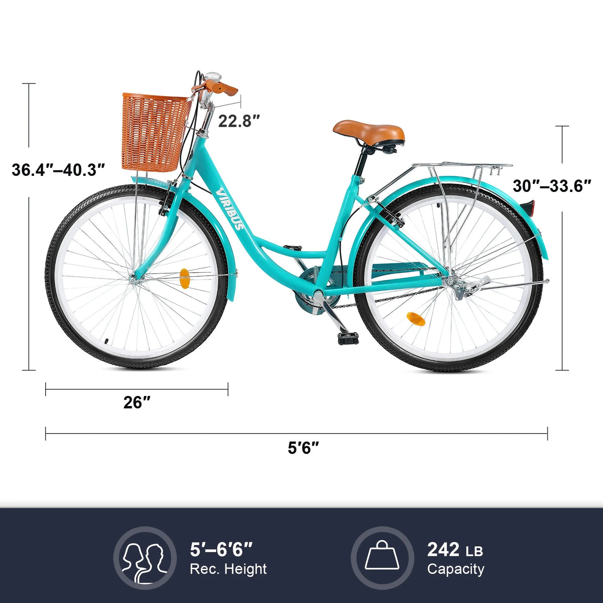 26 Inch Teal Cruiser Bicycle with Basket Rack Q12694