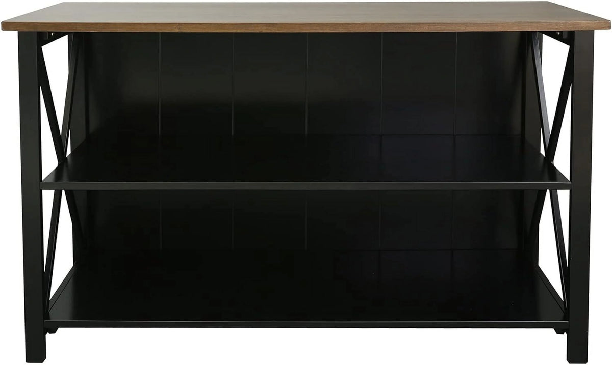 Solid Wood Console Table with Shelves, 52" W, Black and Antique Cherry S7351