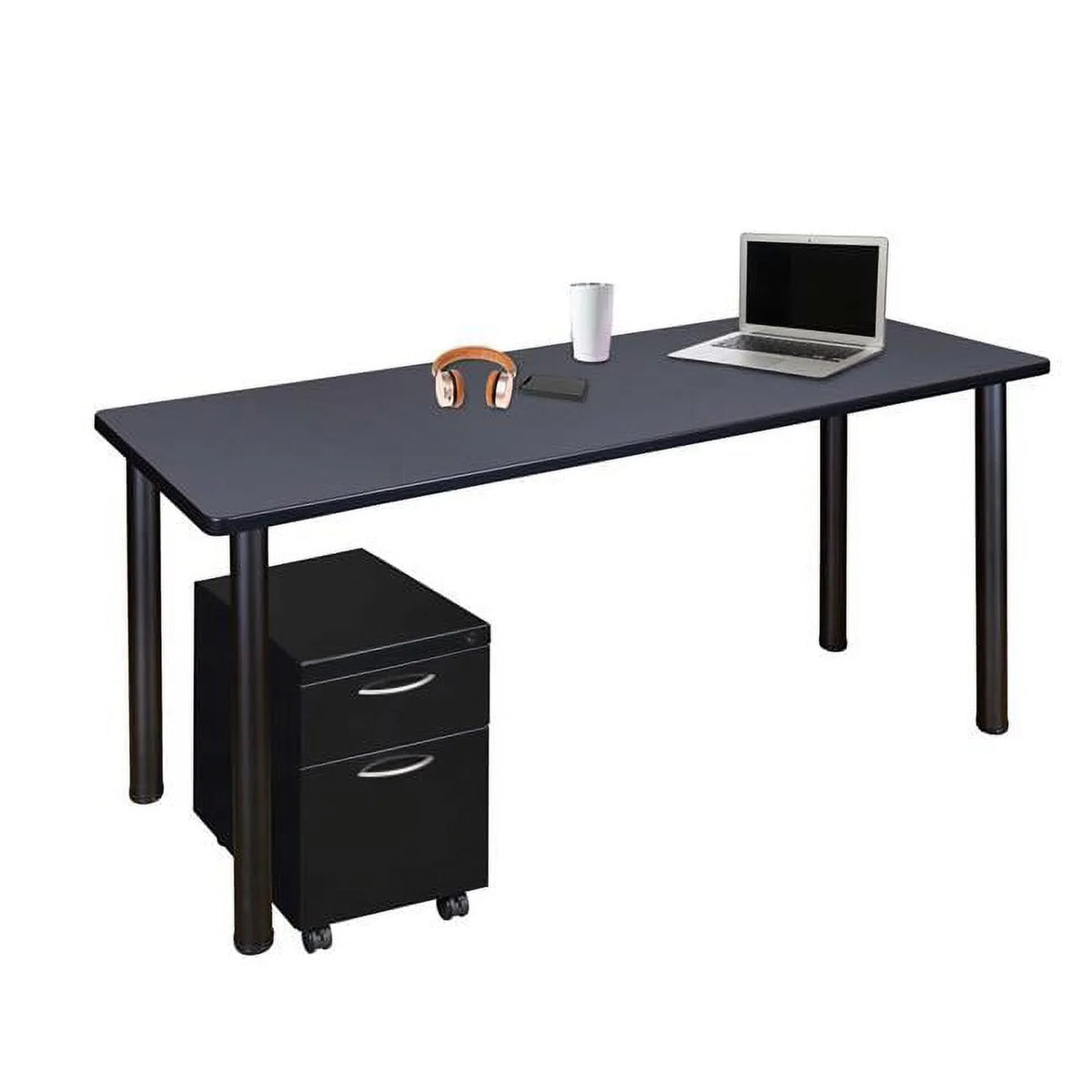 Mobile Desk with Storage, Grey & Black O57582