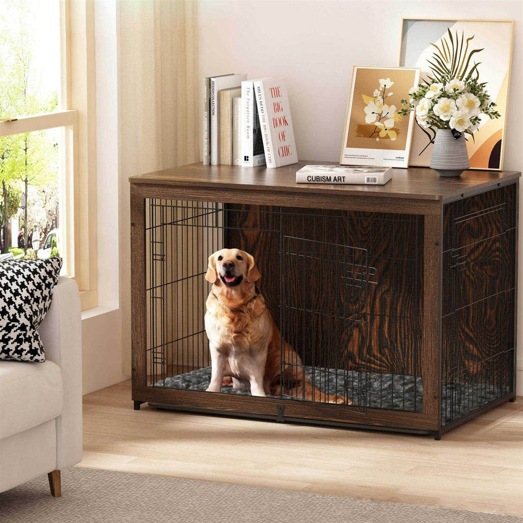 Wooden Dog Crate Furniture with Cushion and Tray L83355