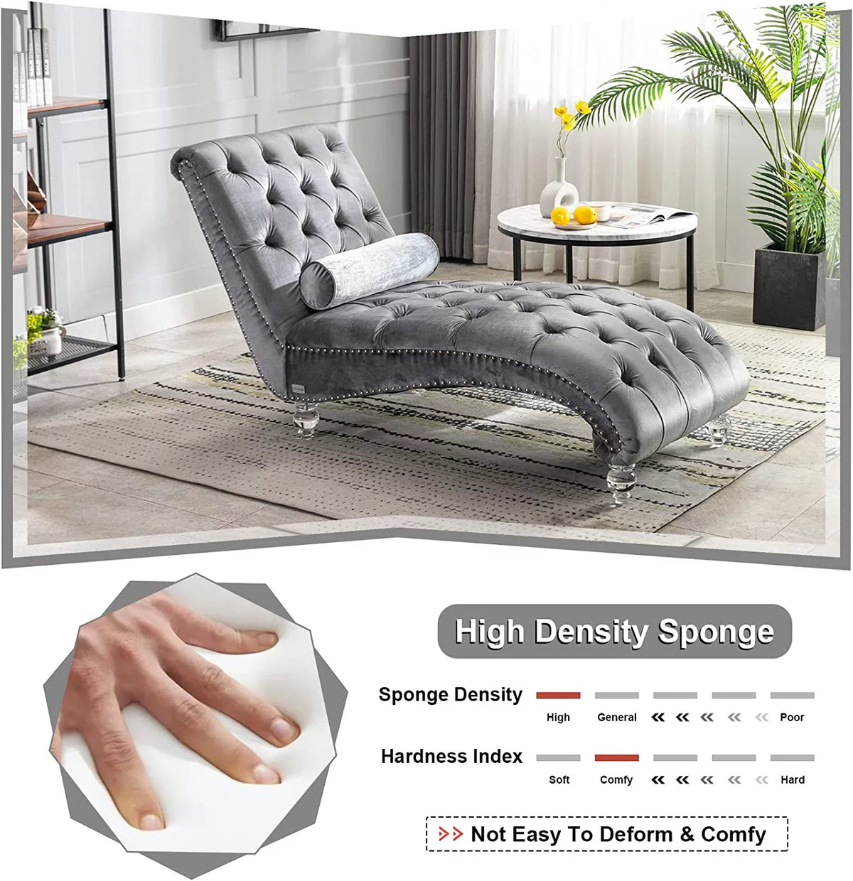 Gray Velvet Upholstered Chaise Lounge L110