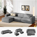 111" L-Shape Corduroy Sectional Sofa with Ottoman J408