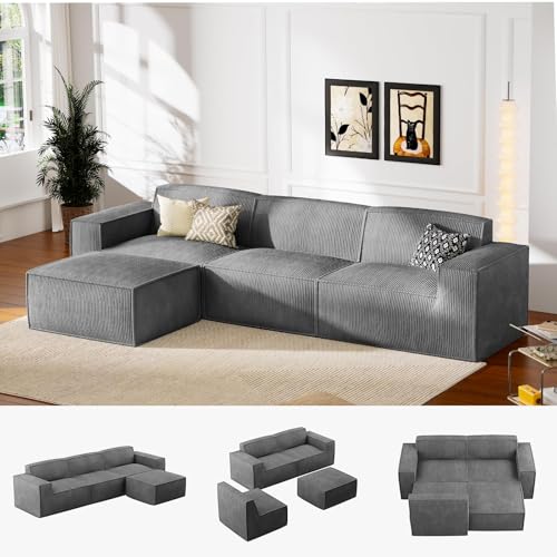 111" L-Shape Corduroy Sectional Sofa with Ottoman J408