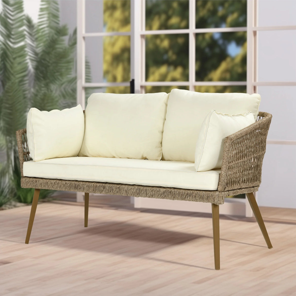 L-Shaped All-Weather Wicker Patio Sofa with Cushions R15532
