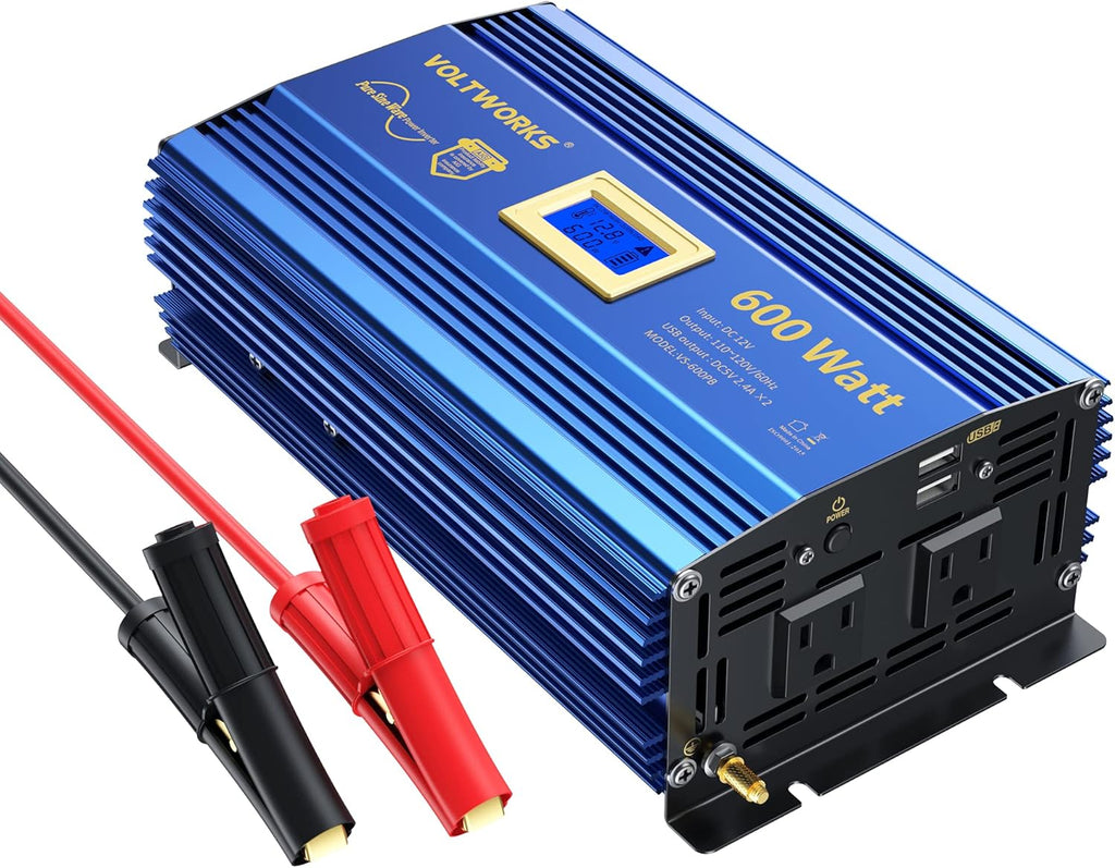 600 Watts Pure Sine Wave Power Inverter DC 12V to AC 110V 120V with USB Port & LCD Display Z263886