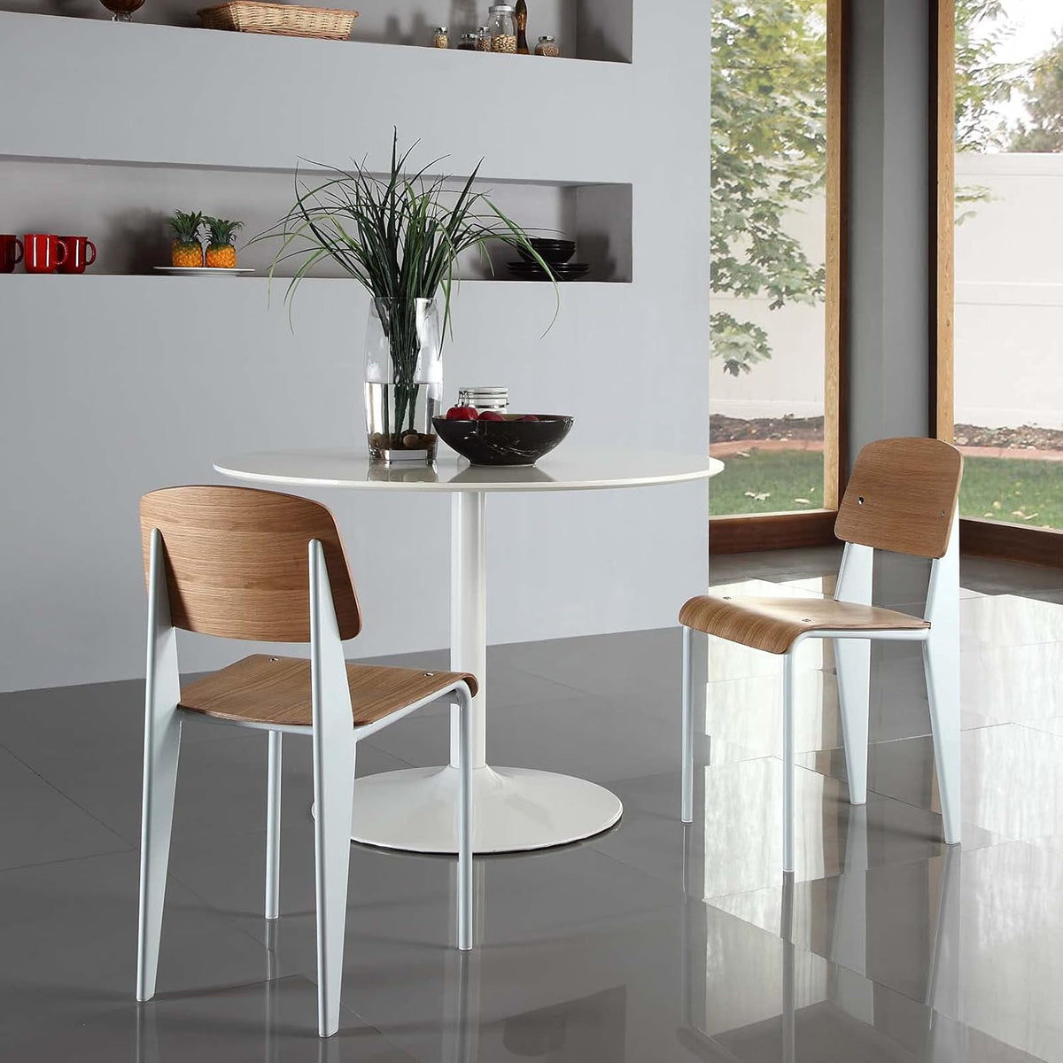 Natural White Wood and Metal Dining Chair E91044