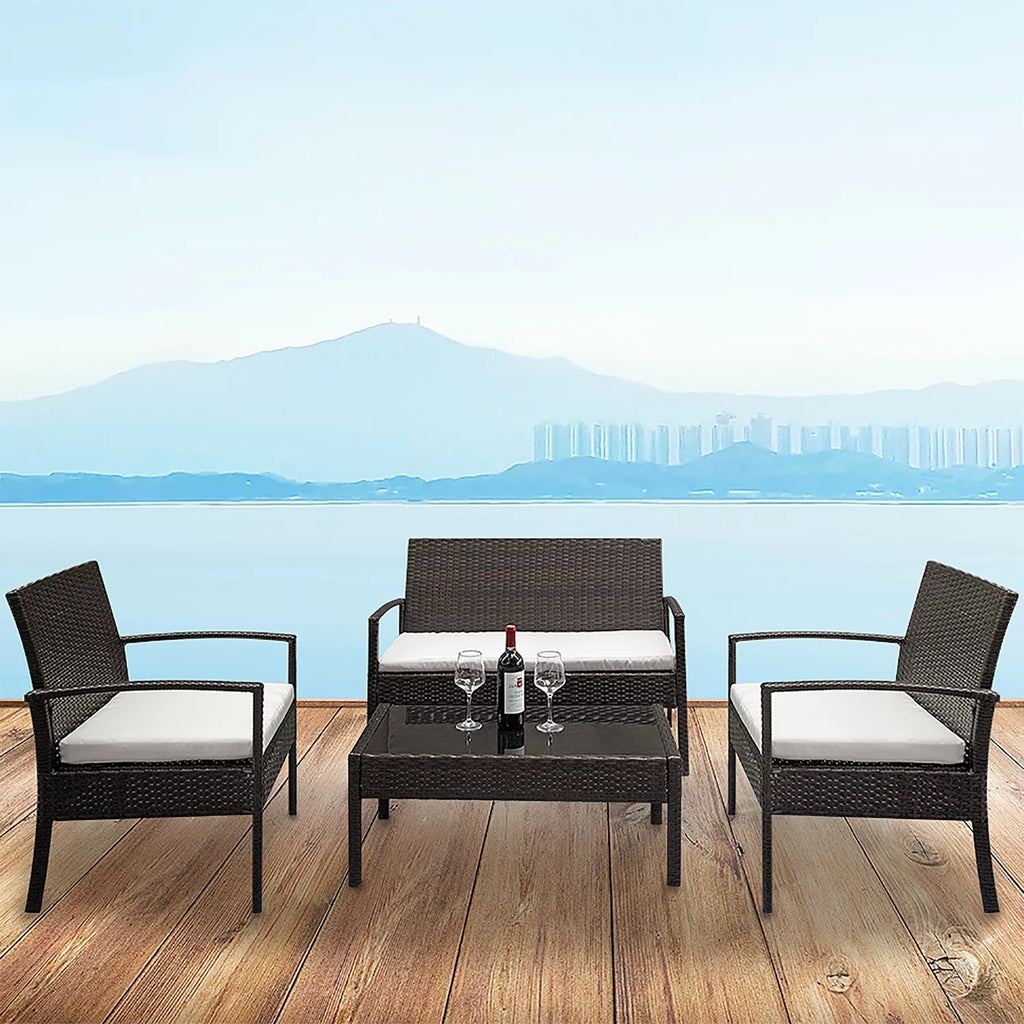 4 Pieces Brown Rattan Patio Conversation Set V539