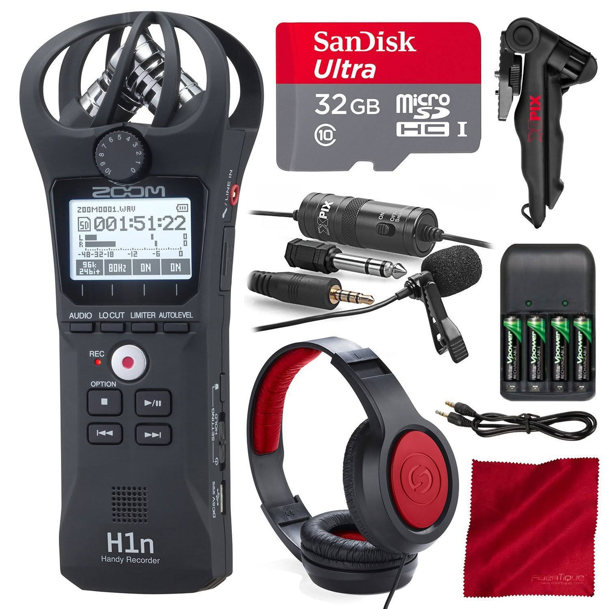Portable Digital Recorder with Lavalier Mic, Headphones, Tripod and Batteries U3490