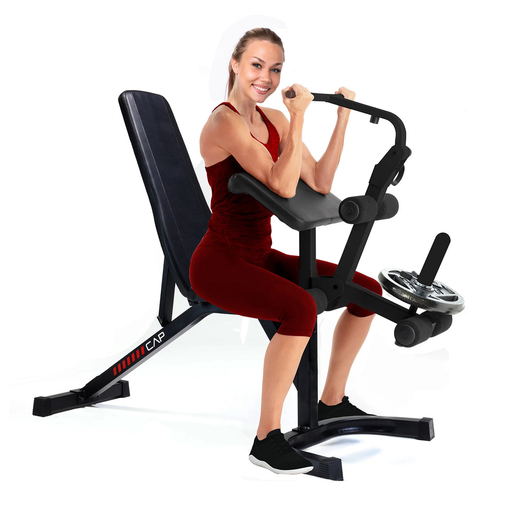 Adjustable Utility Weight Bench with Preacher Curl and Leg Press Attachment K272