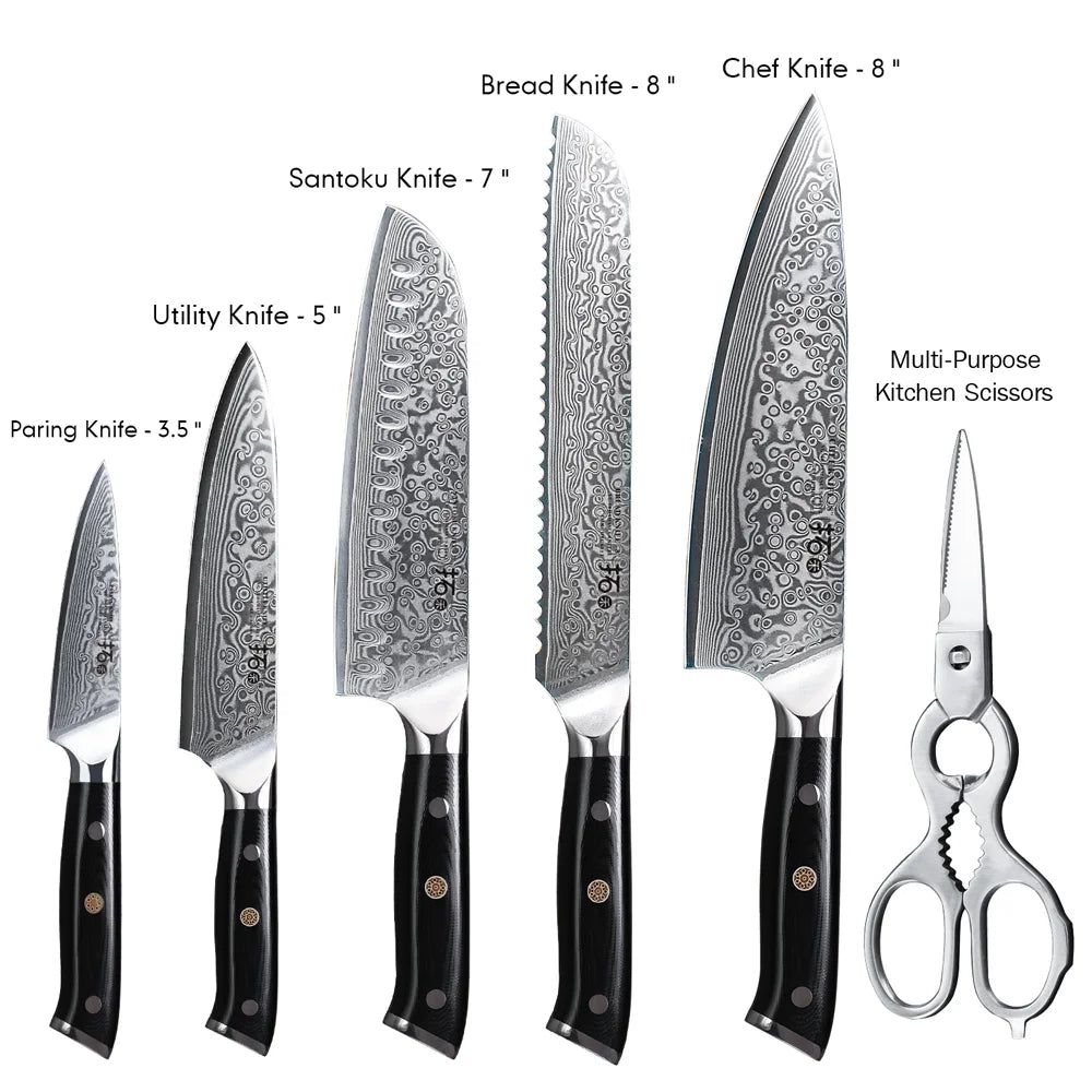 7Pcs Japanese VG10 Damascus Steel Knife Block Set Q691