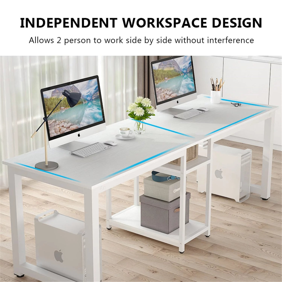 White 78 Inches Rectangle Computer Desk with Shelves G211940