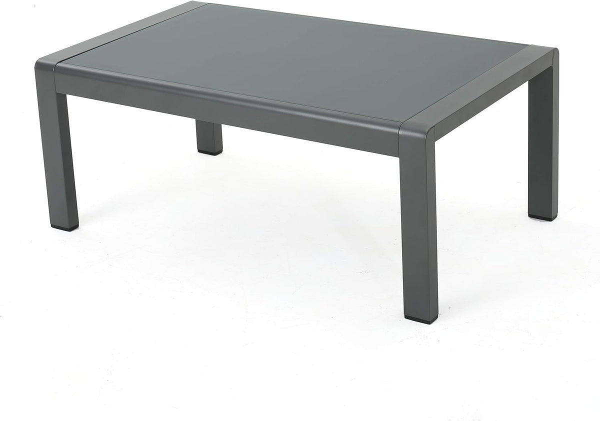 Grey Aluminum Outdoor Coffee Table with Tempered Glass Top I94452