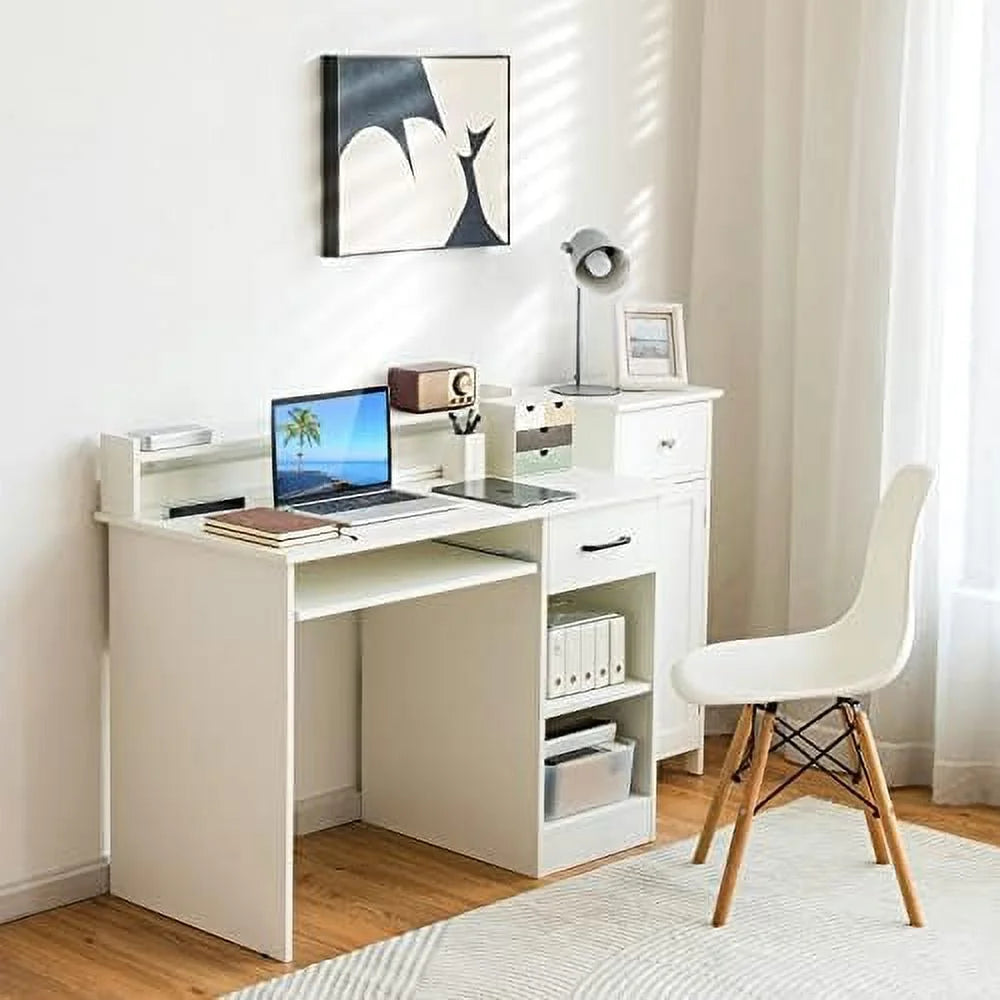 Black Wooden Computer Desk with Drawers and Keyboard Tray A84901