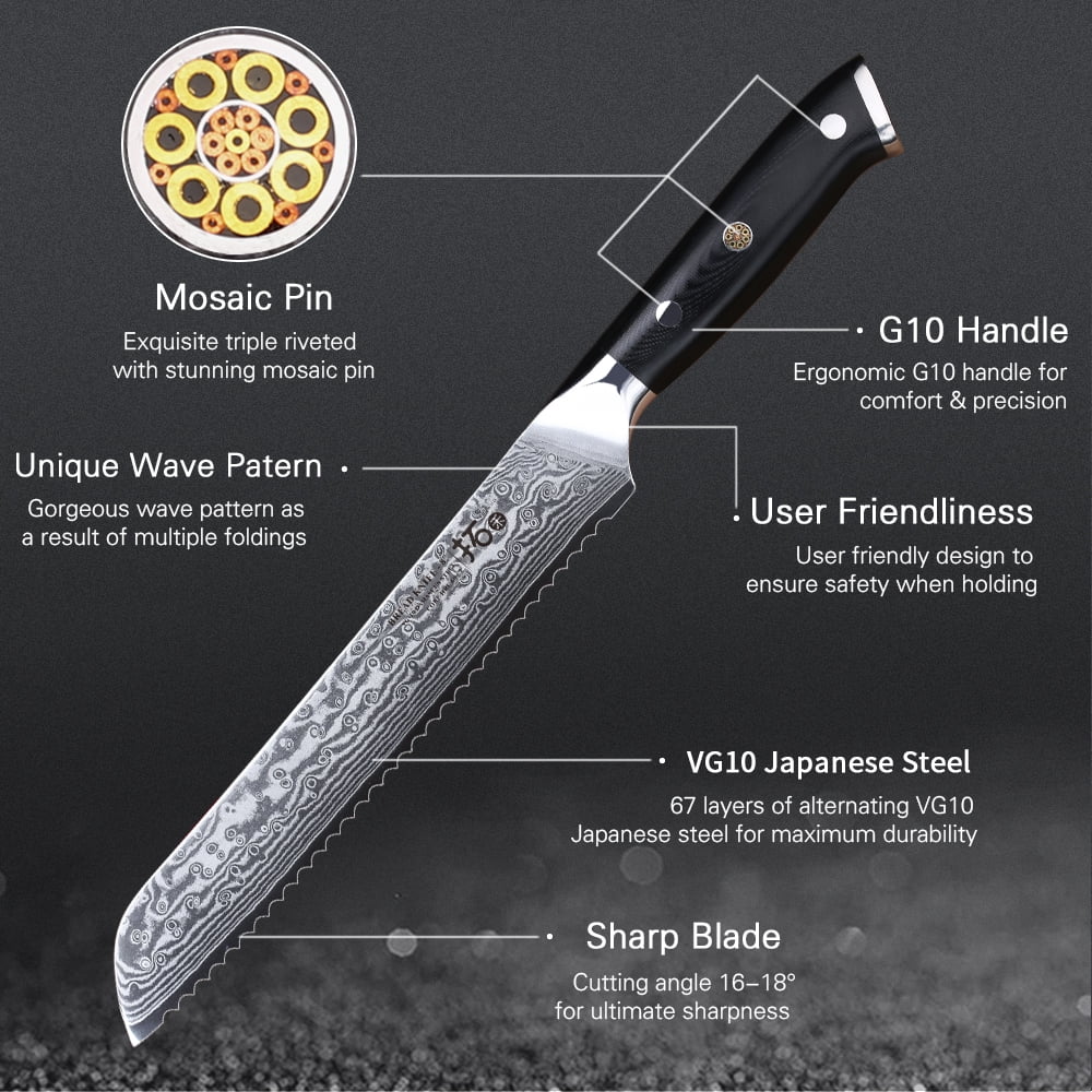 7Pcs Japanese VG10 Damascus Steel Knife Block Set Q691