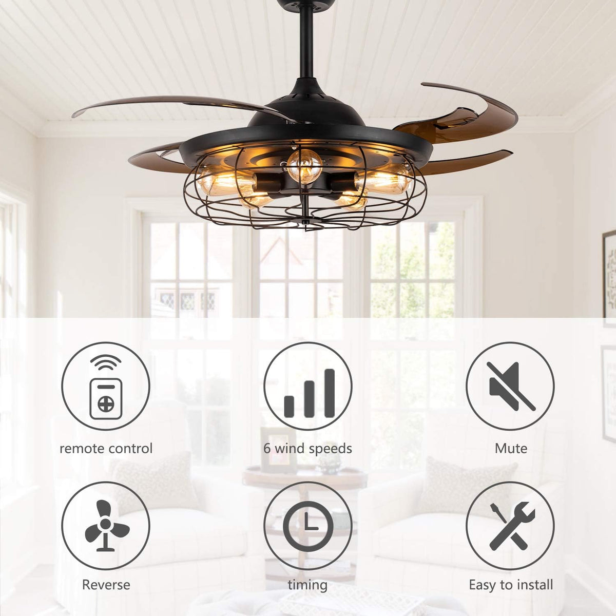 Black Reverse Ceiling Fan with Remote B947933