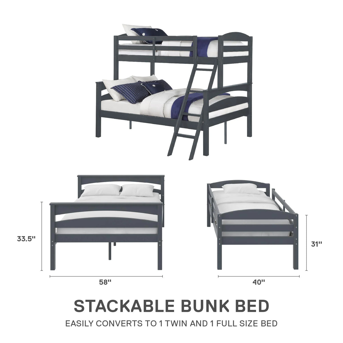 Gray Convertible Twin-Over-Full Bunk Bed I167608