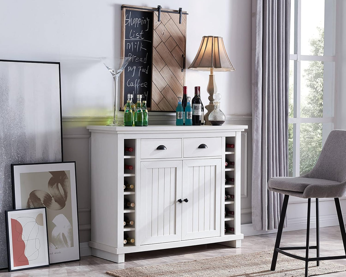 White Bar Cabinet with Stem Glass Placement L4574