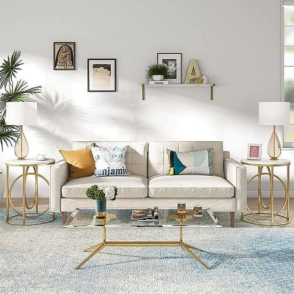 Modern Round End Table with Wood Top and Black O-Shaped Base Z1459
