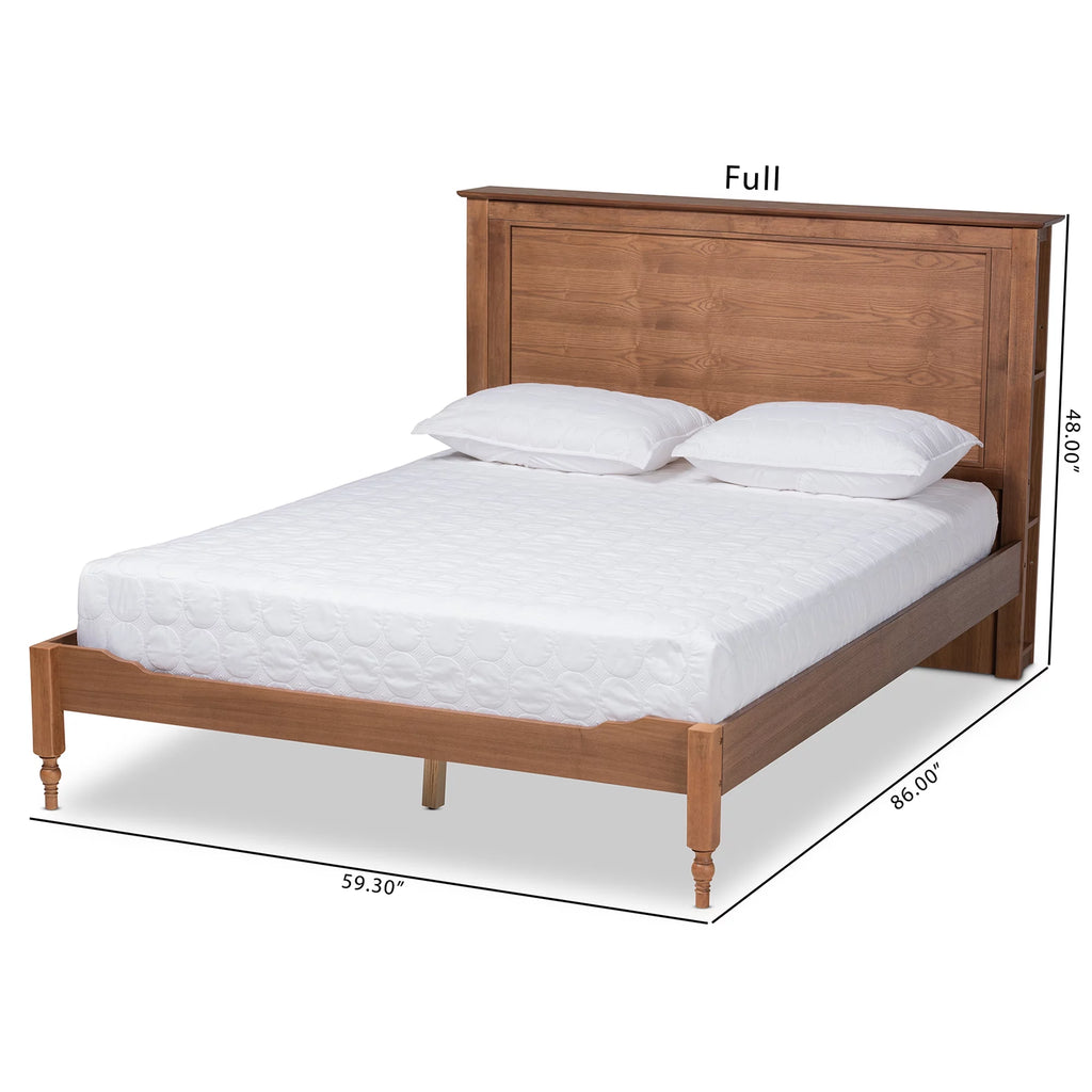 Ash Walnut Brown Wood Queen Size Platform Storage Bed with Built-In Shelves K26234