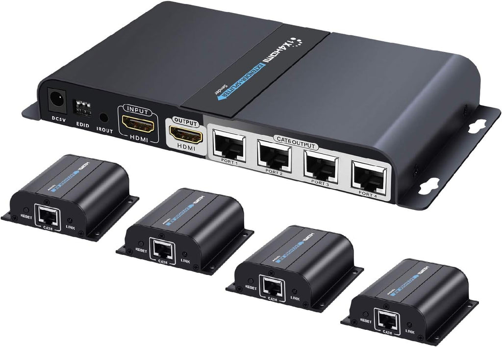 HDMI Extender Splitter over Ethernet Cat6/Cat7 Cable with IR Remote Control 8 Port 1 Input 8 Outputs Q33534