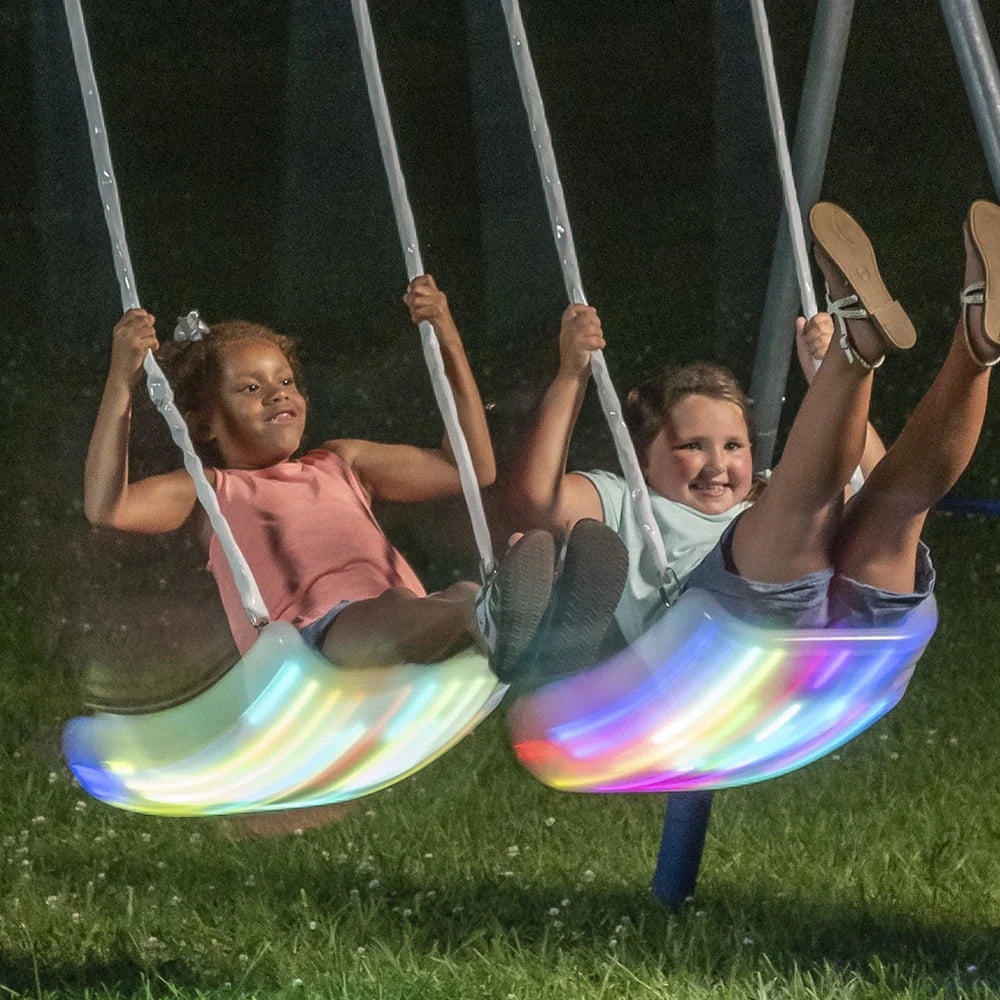 Metal Swing Set with 2 LED Swing Seats, Disc Swing, & Wave Slide Z7081