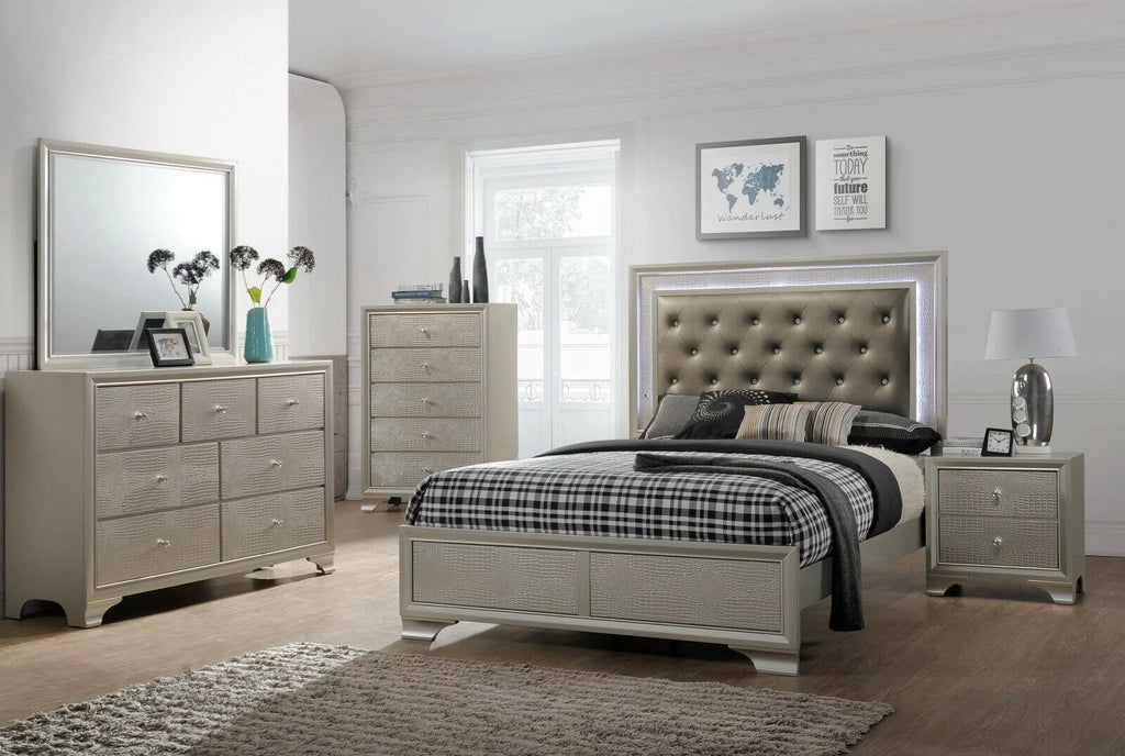 Queen Size Upholstered Panel Bed Chest Nightstand Set H2736