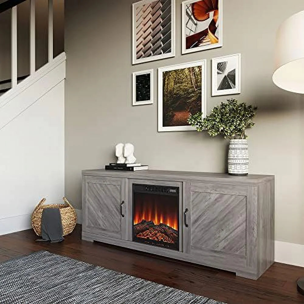 58 Inch TV Stand with Electric Fireplace and Cabinets H85192