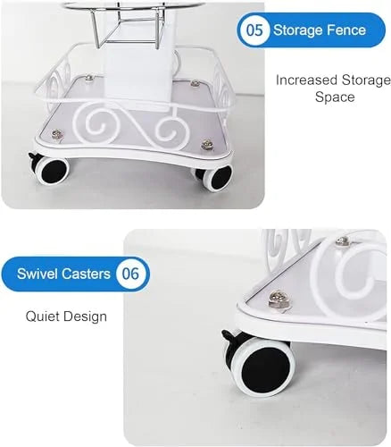 White Rolling Trolley Cart with Wheels and Storage Z90411