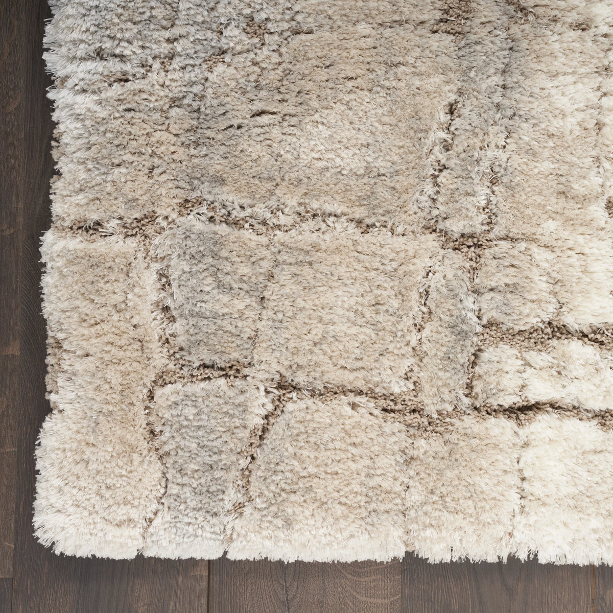 Ivory Beige Abstract Shag Area Rug 7'10" x 9'10" E520293