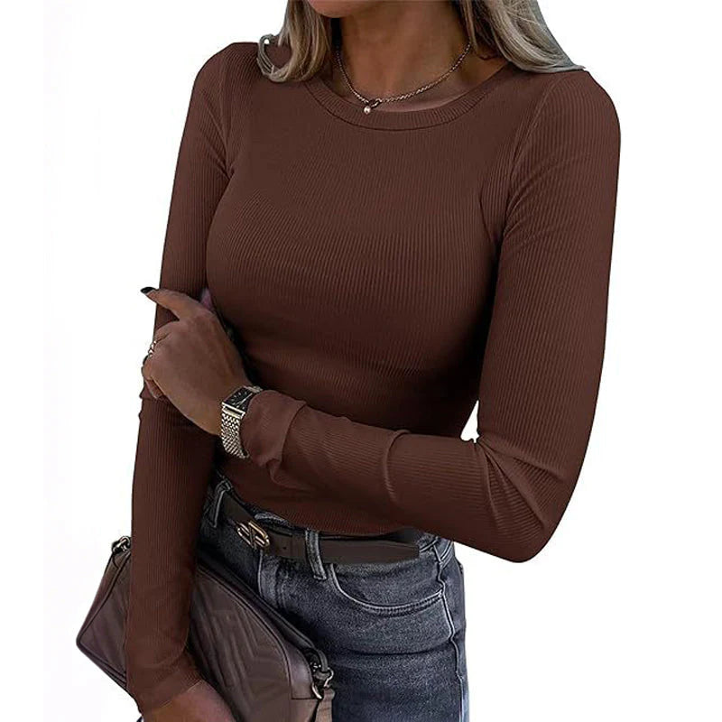 Long Sleeve Rib Knit Slim Fit Tee D900547