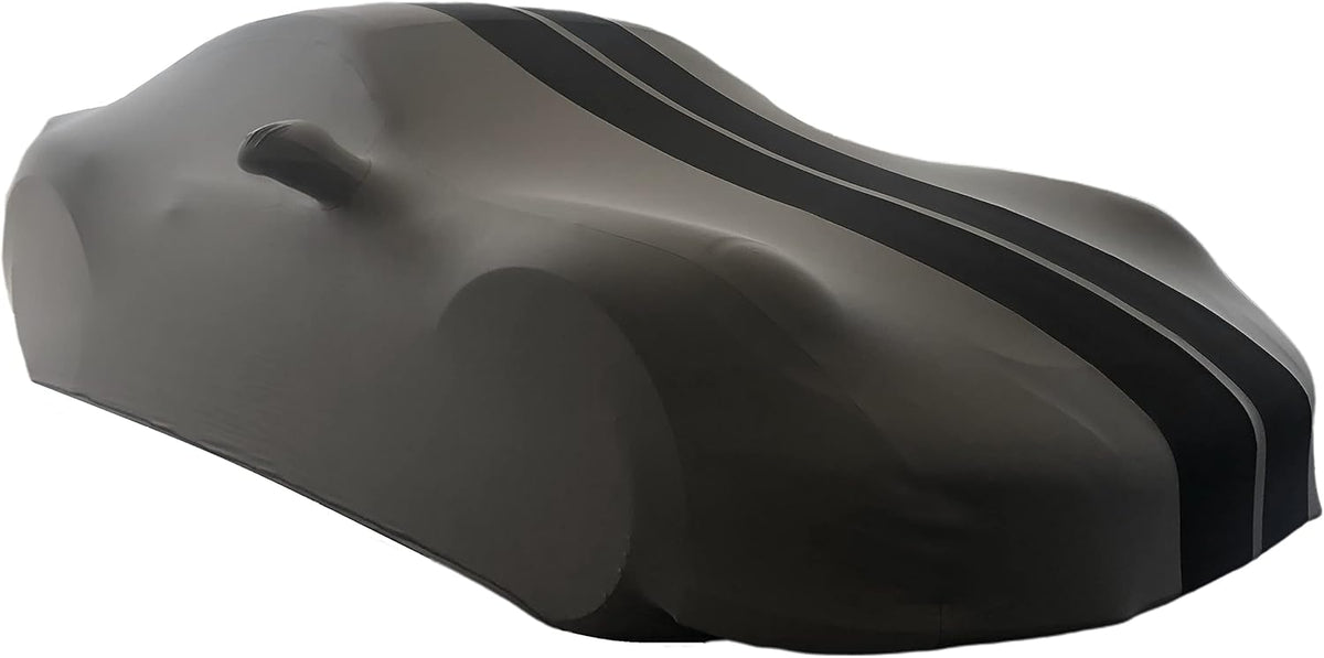 Indoor Stretch Satin Car Cover Dark Gray Black Stripes Z319011