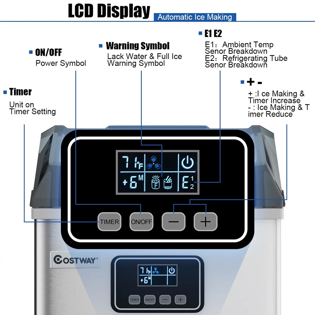 Stainless Steel Countertop Ice Maker Machine with LCD Display E522
