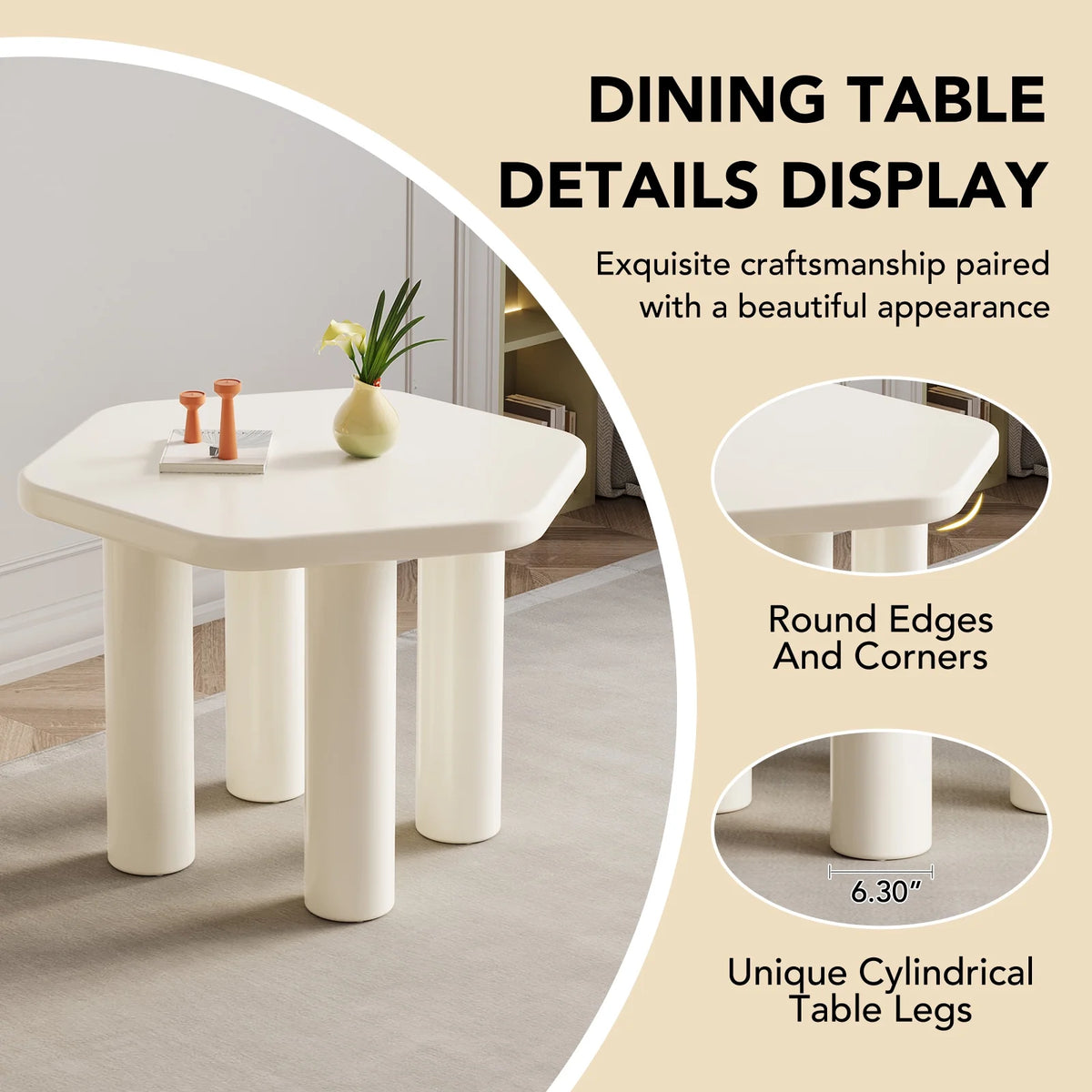 Cream White Hexagonal Dining Table I9525