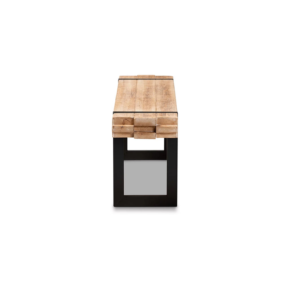 Natural Brown Wood and Black Metal Bench Y2407