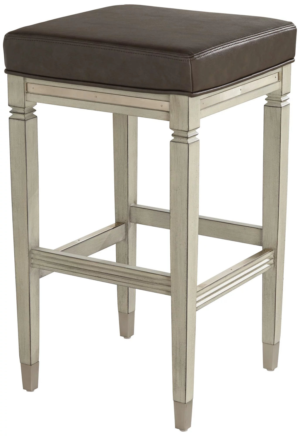 Wood Bar Stool Gray Faux Leather Footrest T83507
