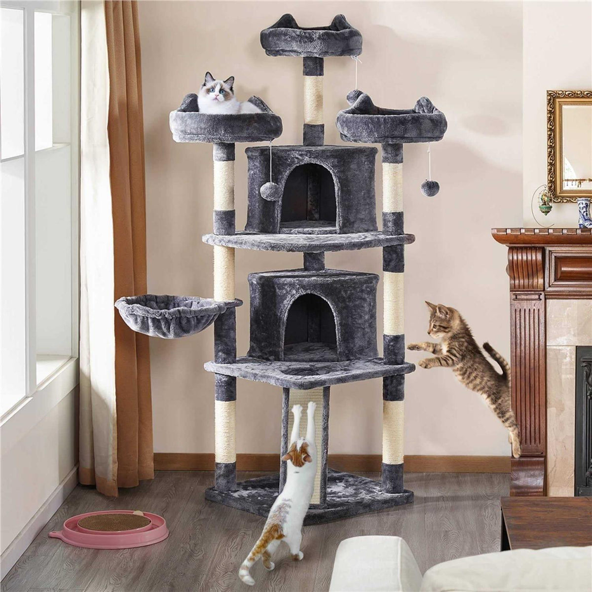 Dark Gray Large Plush Cat Tree with 3 Perches K6855