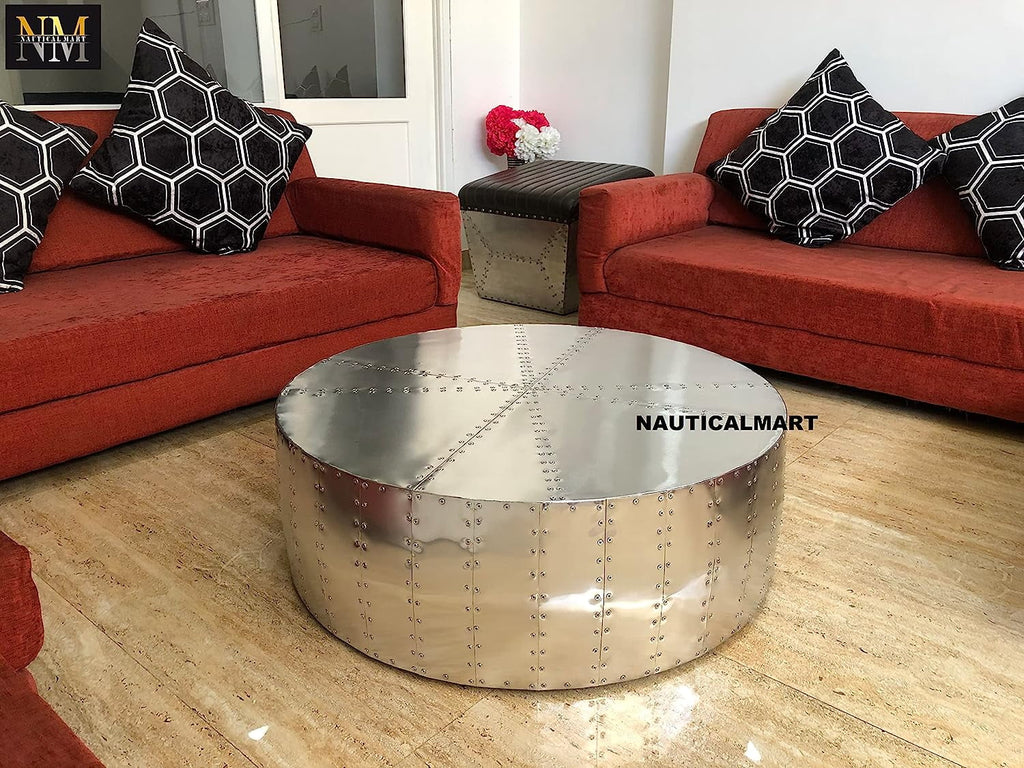 Aluminum Drum Shaped Coffee Table 36 Inches W849