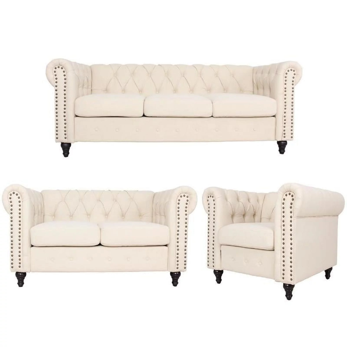 3 Piece Living Room Set with Sofa Loveseat and Accent Chair Y92344