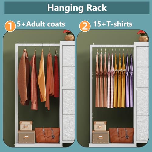 White 4 Drawer Dresser with Hanging Rack N124