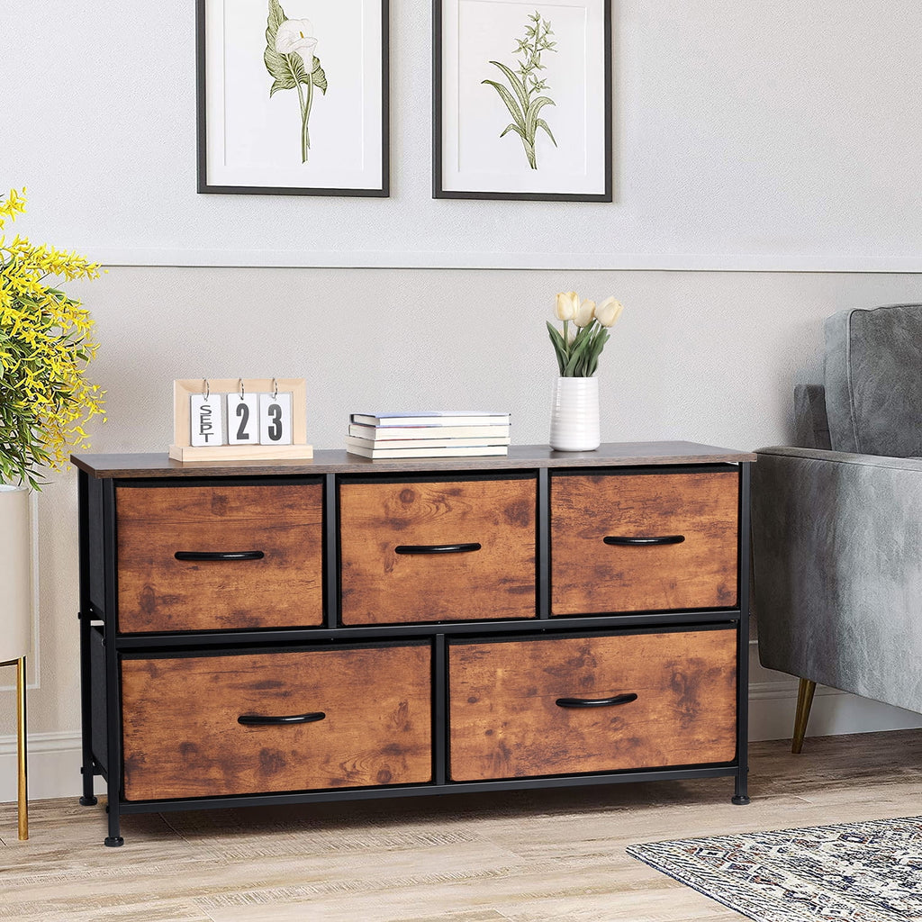5 Drawer Fabric Dresser with Wood Top H416671