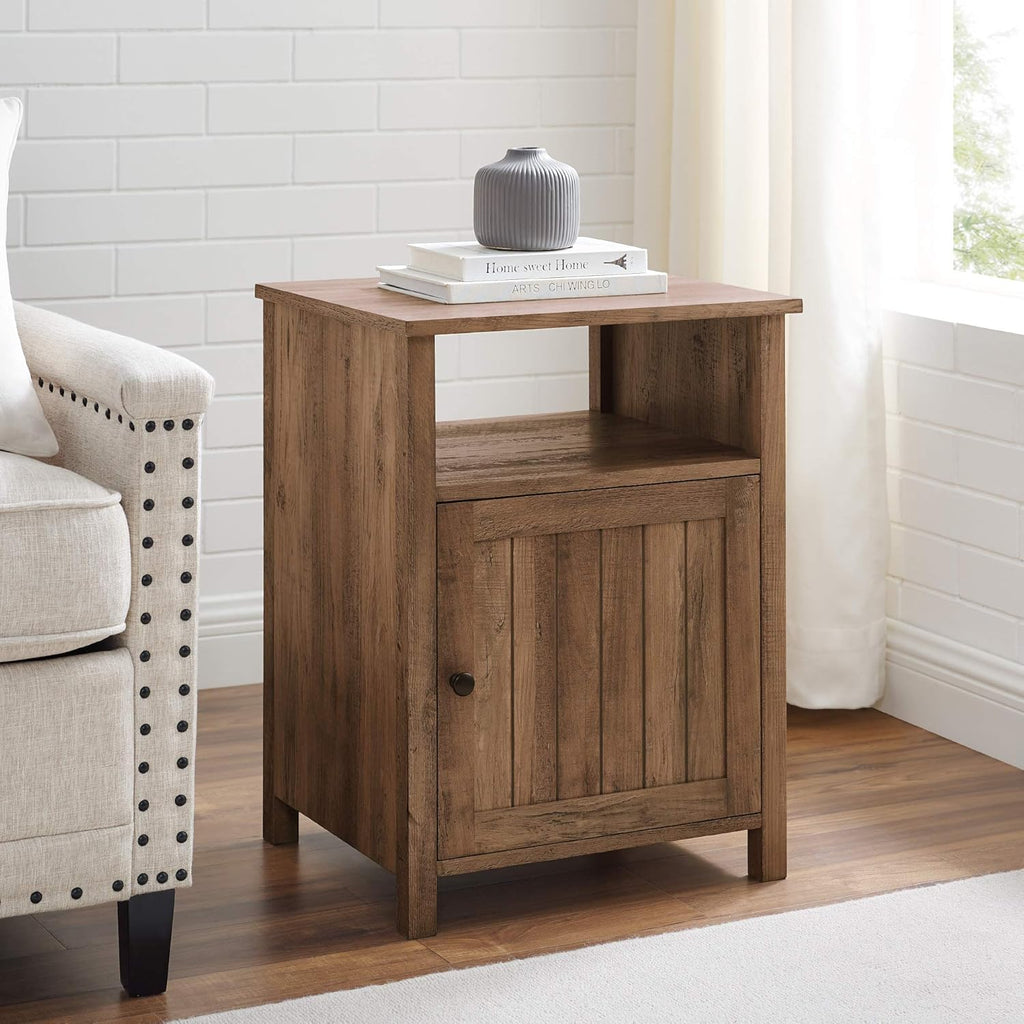 Rustic Oak Wood Side Accent Table with Cabinet Door Q439
