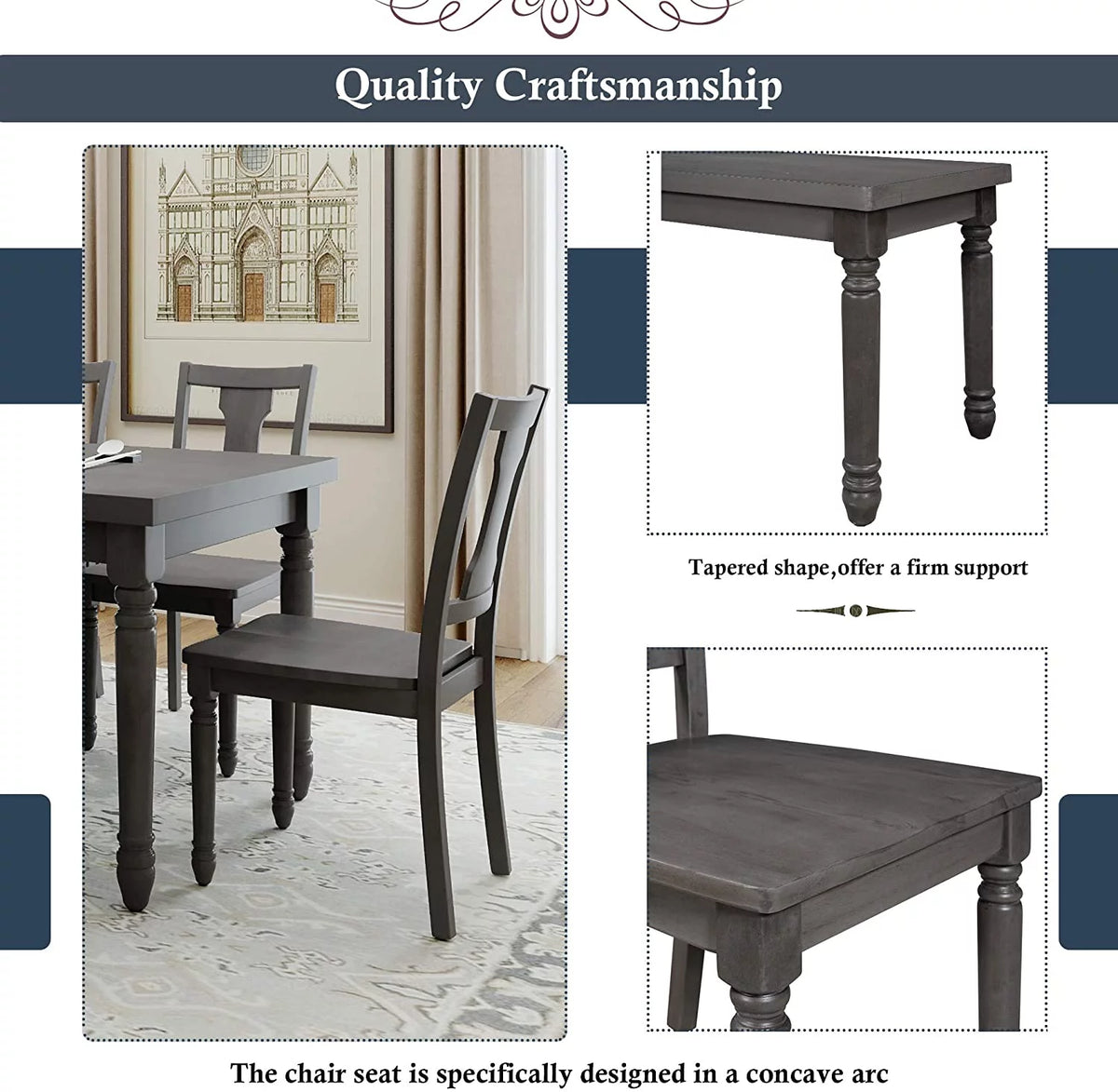 6 Piece Wooden Dining Table Set with 4 Chairs and Bench S96097
