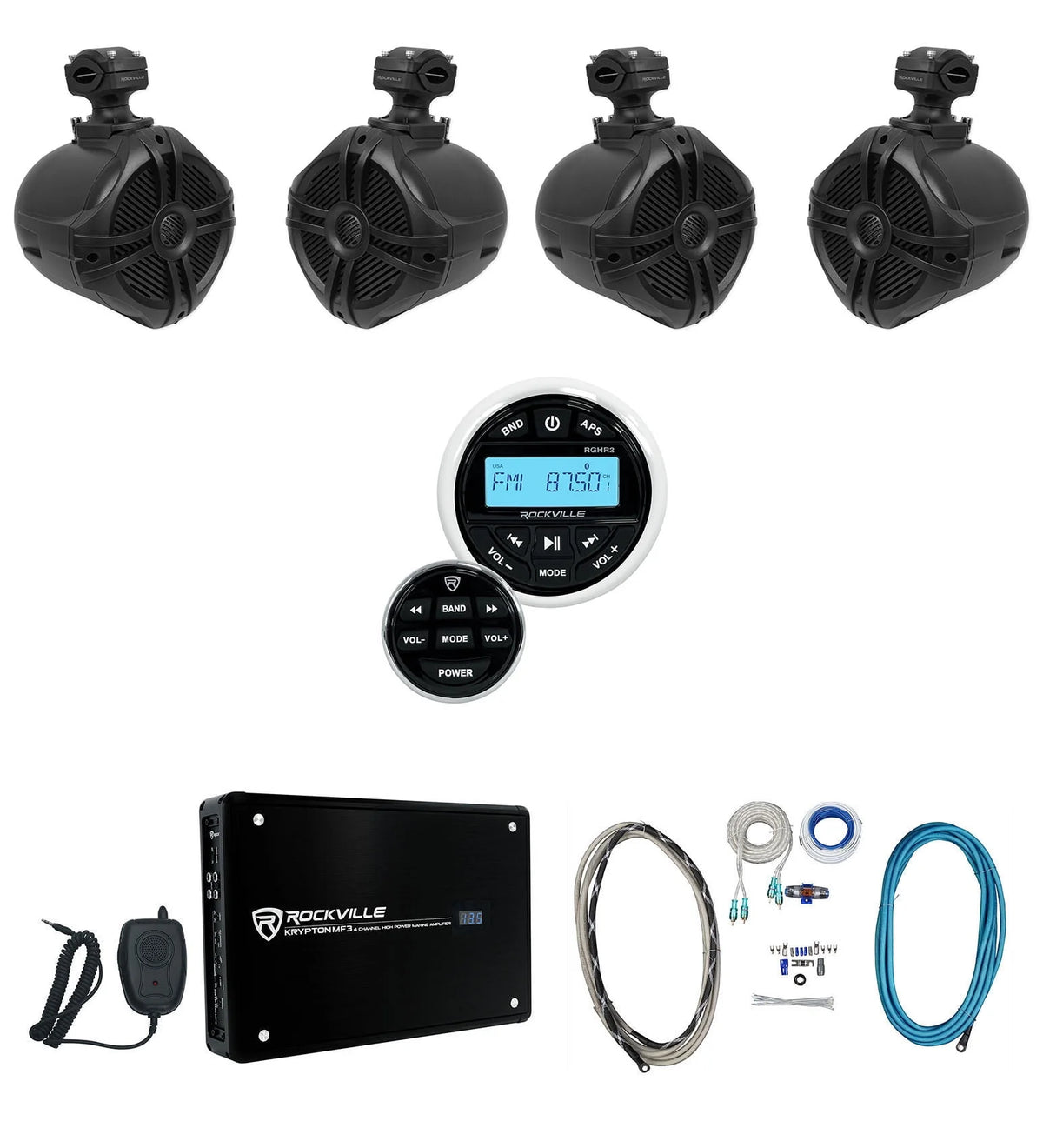 Marine Bluetooth Receiver with Remote and 4-Ch Amp U720358