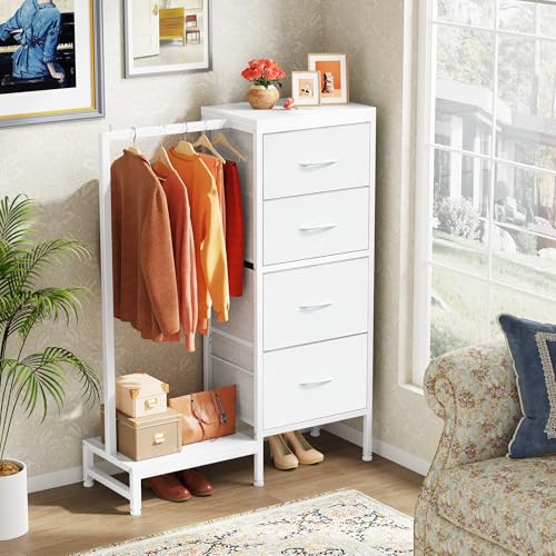 White 4 Drawer Dresser with Hanging Rack N124