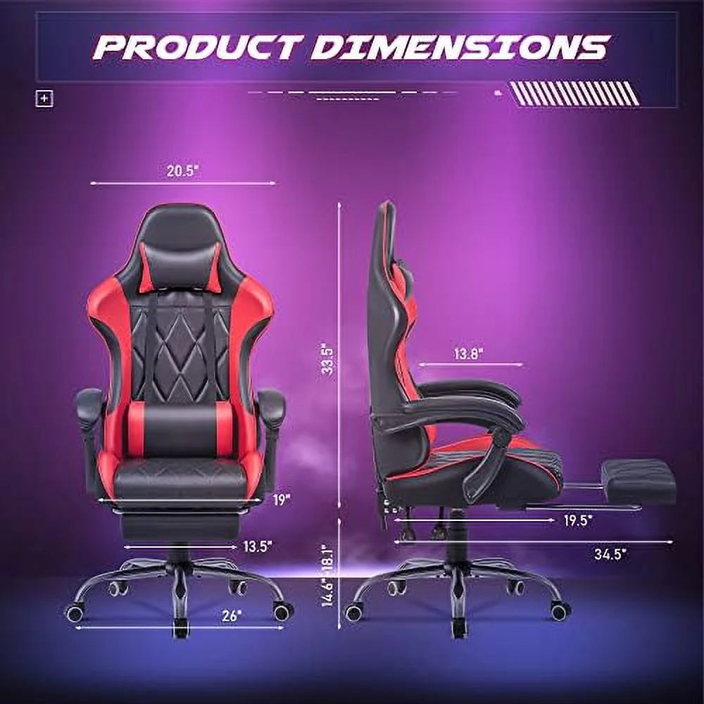White Ergonomic Gaming Chair with Footrest and Massage Lumbar Support J333